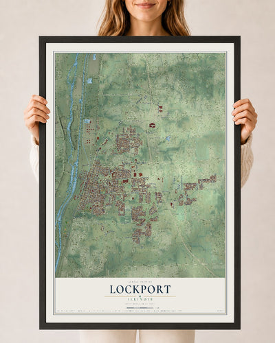 Map of Lockport, Illinois, 24 x 36 inch print in a black wood frame