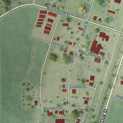 Second close-up of the map of Loda, Illinois print showing more streets and buildings