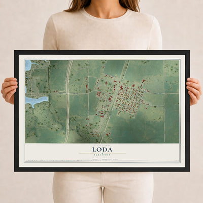 Map of Loda, Illinois, 12 x 18 inch print in a black wood frame