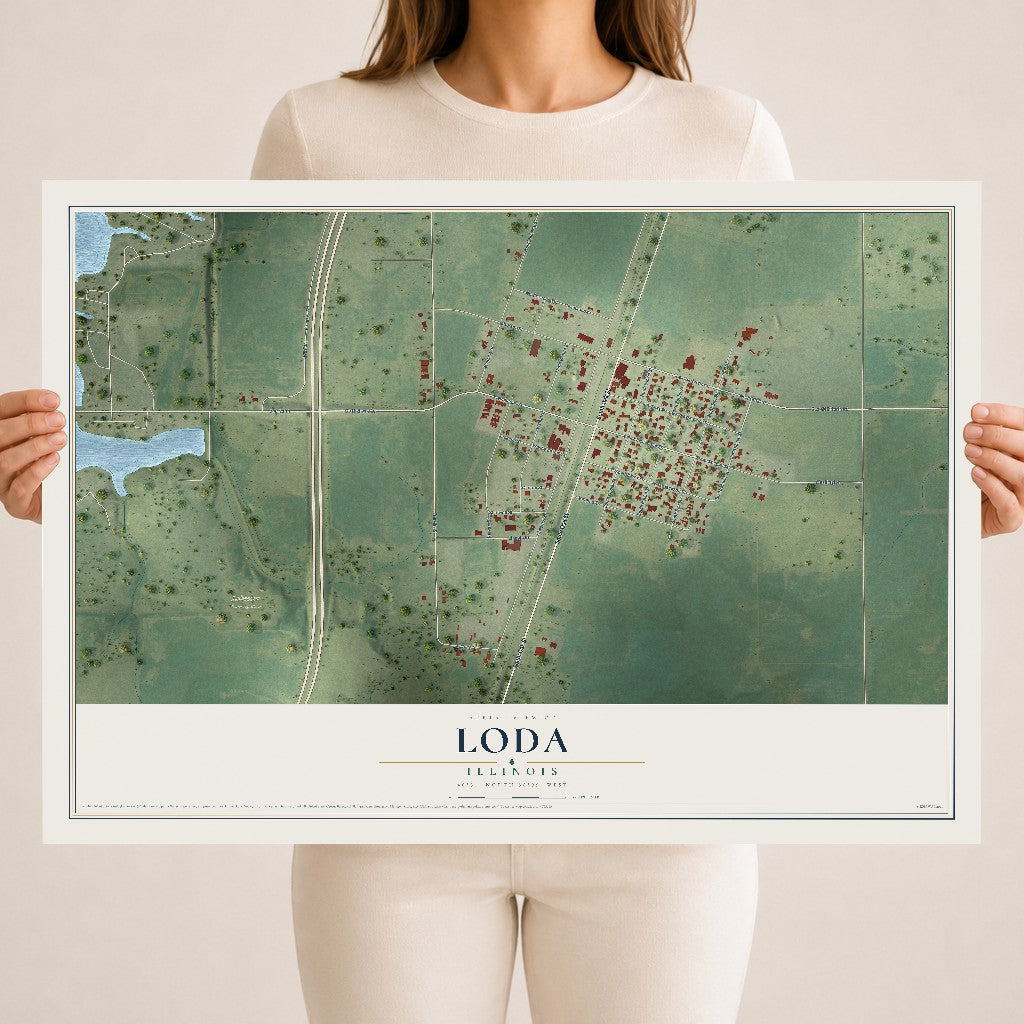 Map of Loda, Illinois, 18 x 24 inch unframed archival matte print