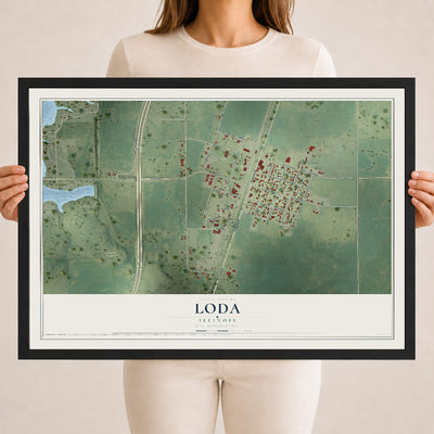 Map of Loda, Illinois, 18 x 24 inch print in a black wood frame