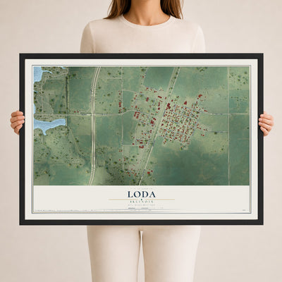 Map of Loda, Illinois, 24 x 36 inch print in a black wood frame