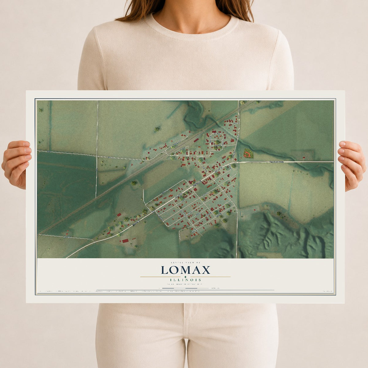 Map of Lomax, Illinois, 12 x 18 inch unframed archival matte print