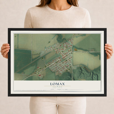 Map of Lomax, Illinois, 12 x 18 inch print in a black wood frame