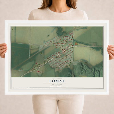Map of Lomax, Illinois, 18 x 24 inch print in a white wood frame