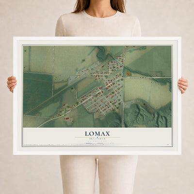 Map of Lomax, Illinois, 24 x 36 inch print in a white wood frame