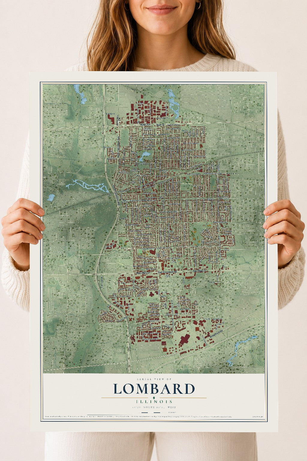 Map of Lombard, Illinois, 18 x 24 inch unframed archival matte print
