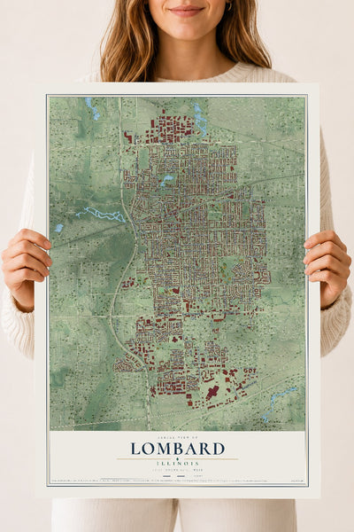 Map of Lombard, Illinois, 18 x 24 inch unframed archival matte print