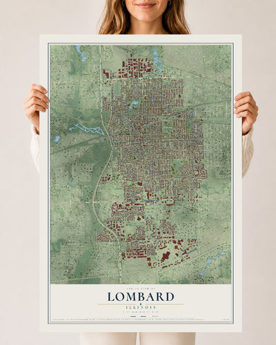 Map of Lombard, Illinois, 24 x 36 inch unframed archival matte print