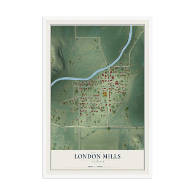 Map of London Mills, Illinois, 12 x 18 inch print in a white wood frame