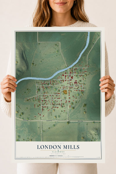 Map of London Mills, Illinois, 18 x 24 inch unframed archival matte print