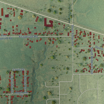 Close-up of the map of Long Creek, Illinois print showing street and building detail