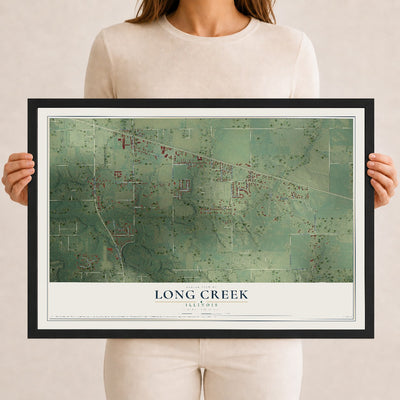 Map of Long Creek, Illinois, 12 x 18 inch print in a black wood frame