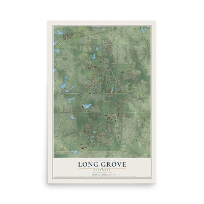 Map of Long Grove, Illinois, 12 x 18 inch unframed archival matte print