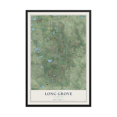 Map of Long Grove, Illinois, 12 x 18 inch print in a black wood frame