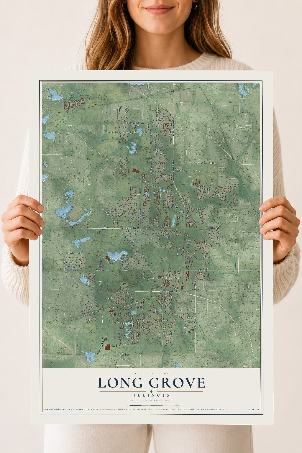 Map of Long Grove, Illinois, 18 x 24 inch unframed archival matte print