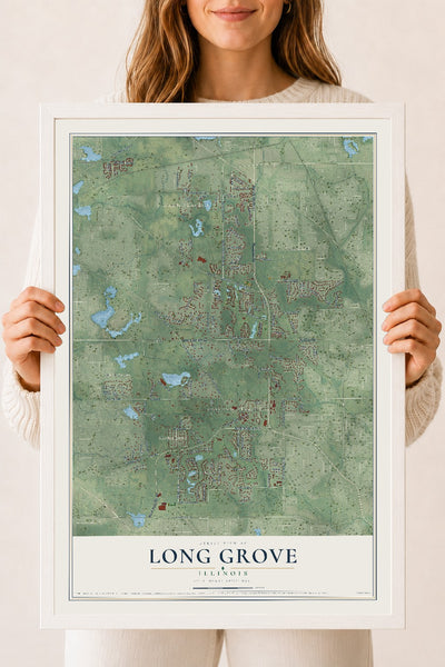 Map of Long Grove, Illinois, 18 x 24 inch print in a white wood frame