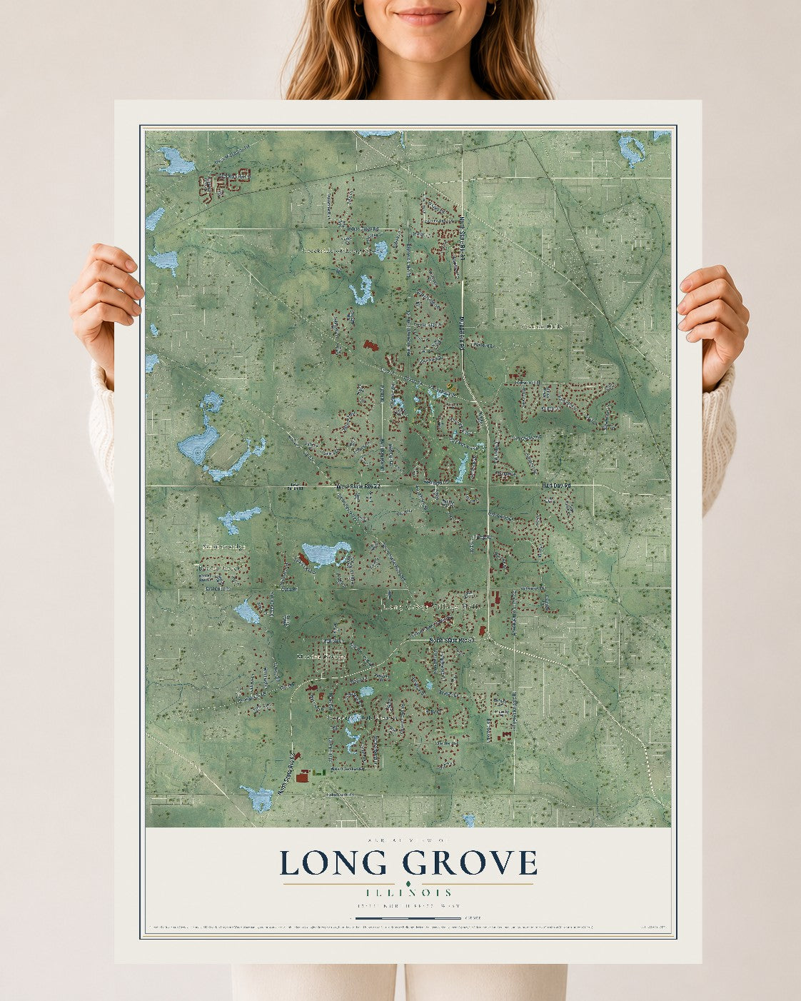 Map of Long Grove, Illinois, 24 x 36 inch unframed archival matte print