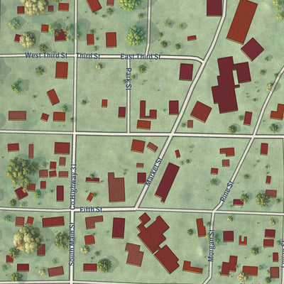 Close-up of the map of Long Point, Illinois print showing street and building detail