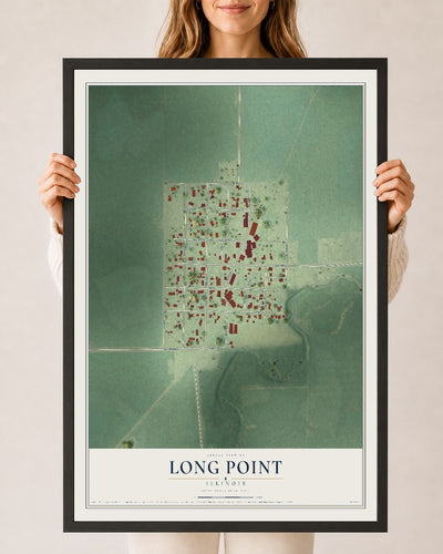 Map of Long Point, Illinois, 24 x 36 inch print in a black wood frame
