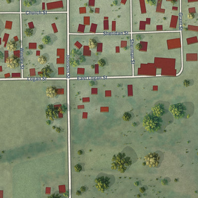 Close-up of the map of Longview, Illinois print showing street and building detail