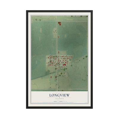 Map of Longview, Illinois, 12 x 18 inch print in a black wood frame