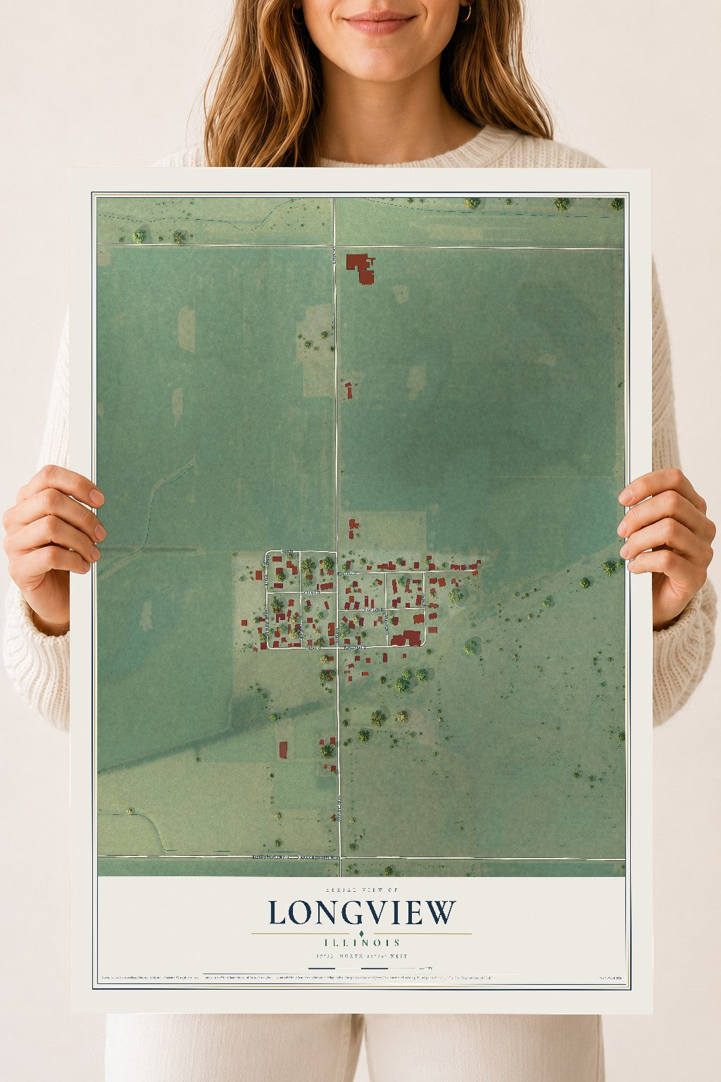 Map of Longview, Illinois, 18 x 24 inch unframed archival matte print