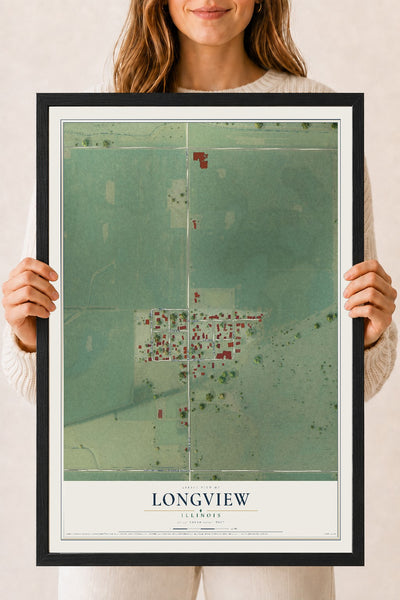 Map of Longview, Illinois, 18 x 24 inch print in a black wood frame