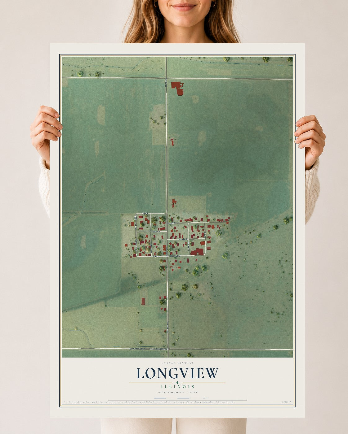 Map of Longview, Illinois, 24 x 36 inch unframed archival matte print