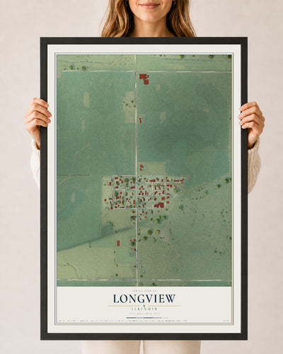 Map of Longview, Illinois, 24 x 36 inch print in a black wood frame