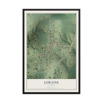 Map of Loraine, Illinois, 12 x 18 inch print in a black wood frame