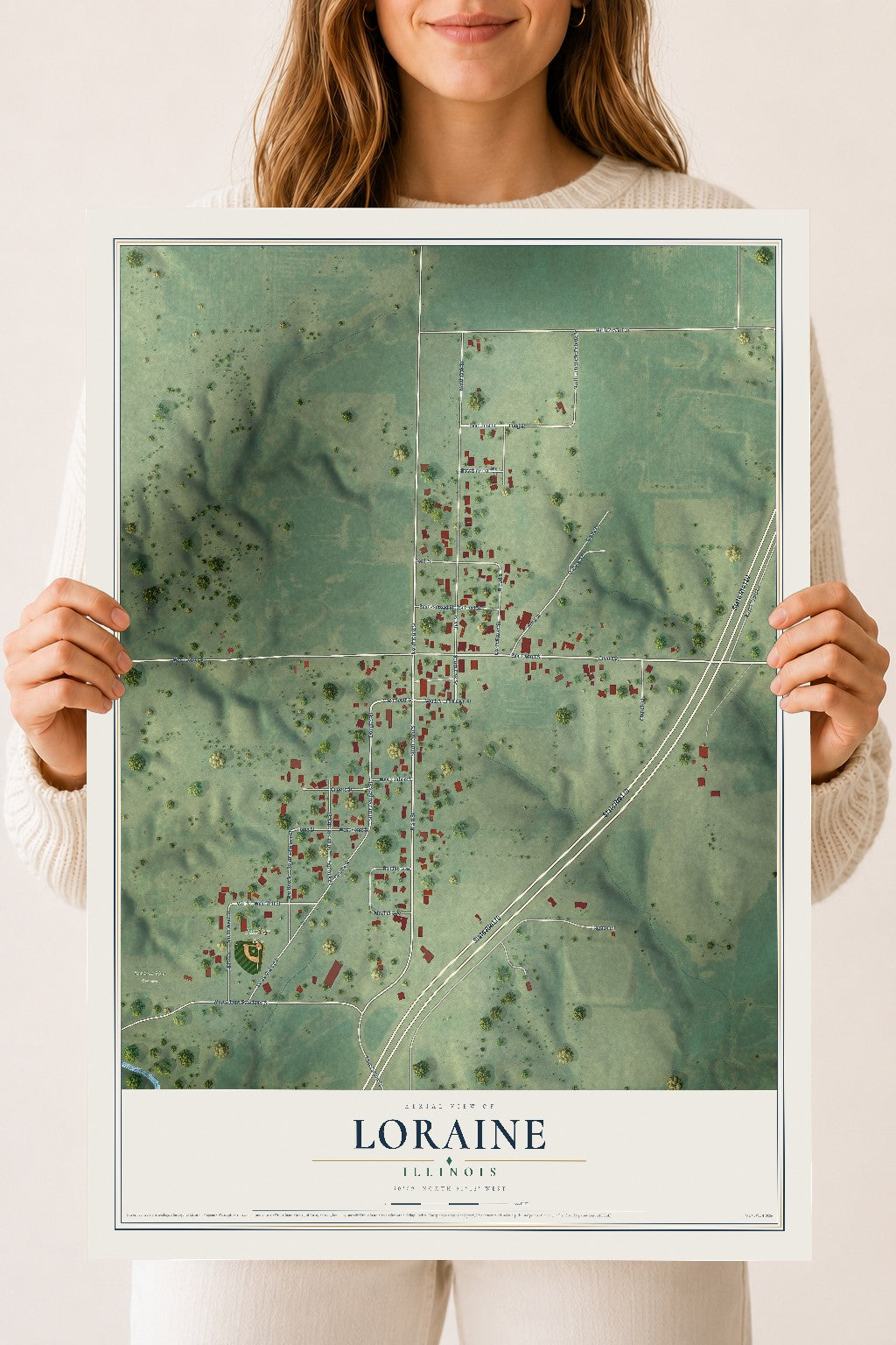 Map of Loraine, Illinois, 18 x 24 inch unframed archival matte print