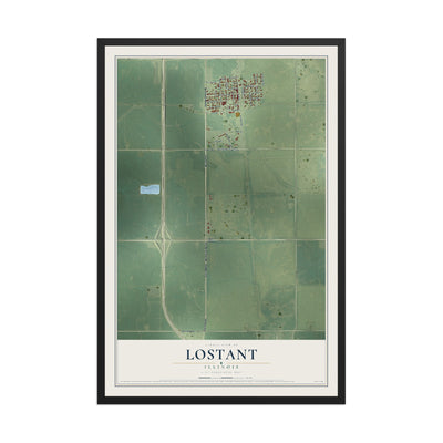 Map of Lostant, Illinois, 12 x 18 inch print in a black wood frame