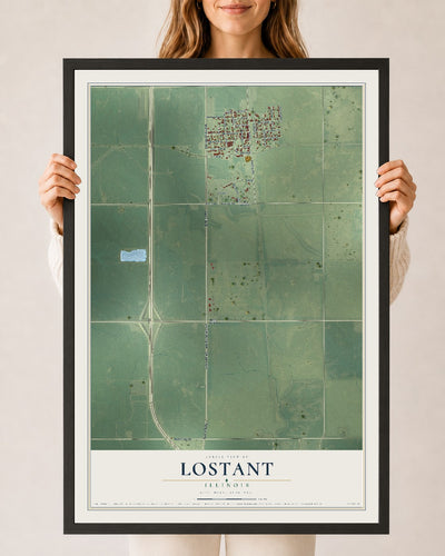 Map of Lostant, Illinois, 24 x 36 inch print in a black wood frame