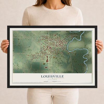 Map of Louisville, Illinois, 12 x 18 inch print in a black wood frame