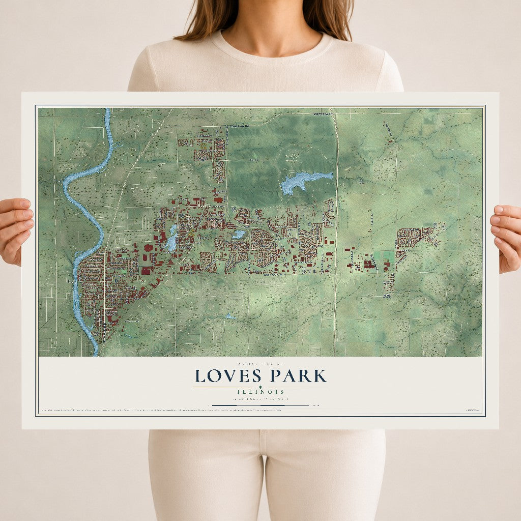 Map of Loves Park, Illinois, 18 x 24 inch unframed archival matte print
