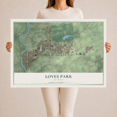 Map of Loves Park, Illinois, 24 x 36 inch unframed archival matte print