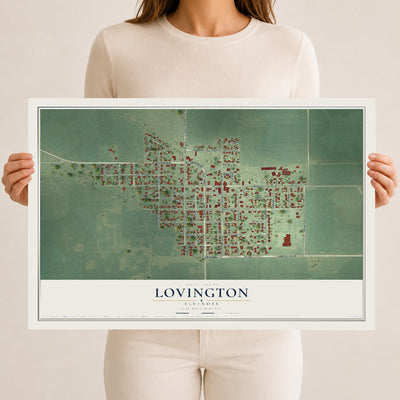 Map of Lovington, Illinois, 12 x 18 inch unframed archival matte print