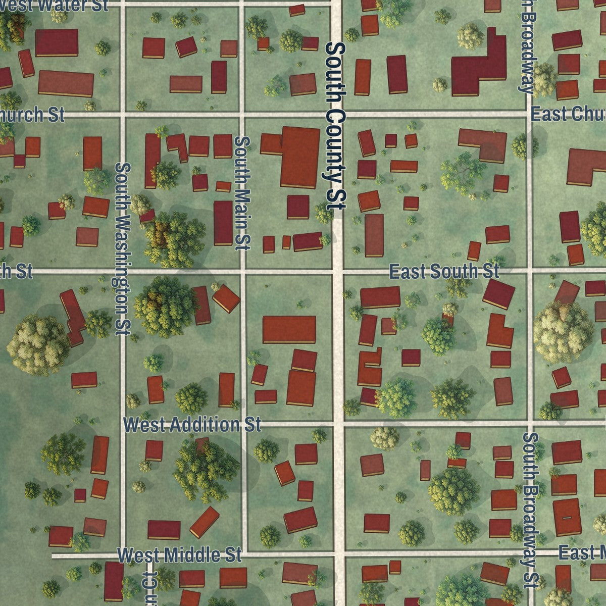 Close-up of the map of Lovington, Illinois print showing street and building detail