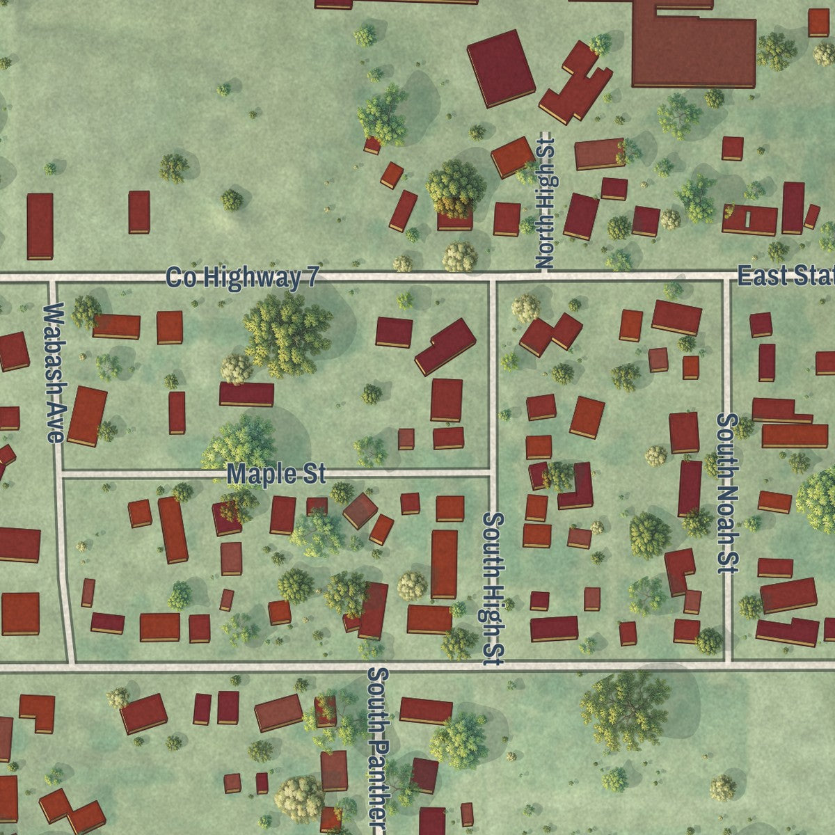 Second close-up of the map of Lovington, Illinois print showing more streets and buildings