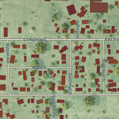Second close-up of the map of Lovington, Illinois print showing more streets and buildings