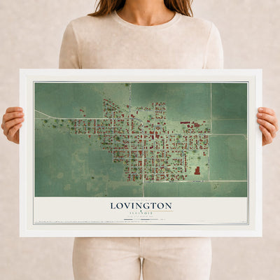 Map of Lovington, Illinois, 12 x 18 inch print in a white wood frame