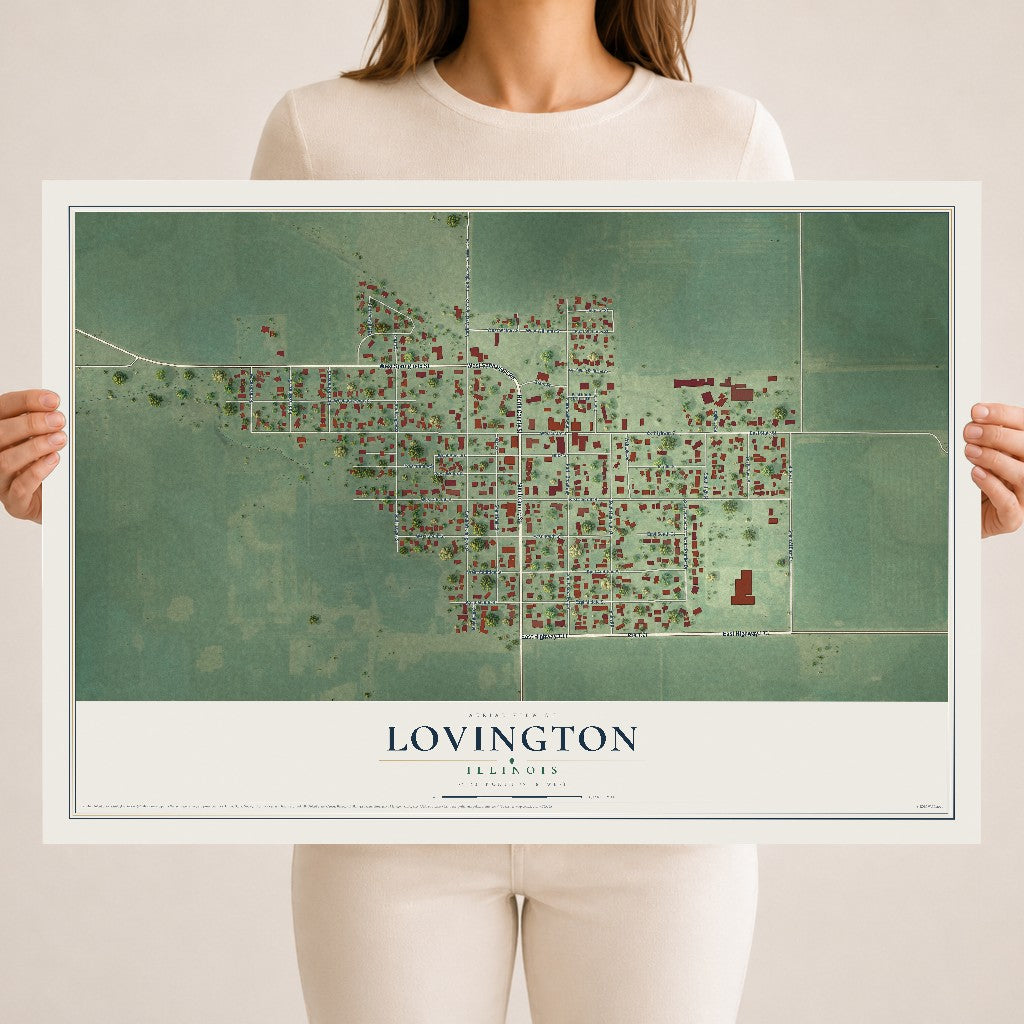 Map of Lovington, Illinois, 18 x 24 inch unframed archival matte print