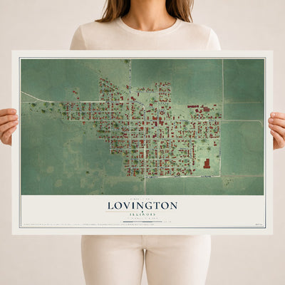 Map of Lovington, Illinois, 18 x 24 inch unframed archival matte print