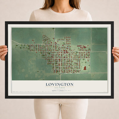 Map of Lovington, Illinois, 18 x 24 inch print in a black wood frame
