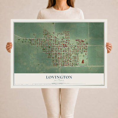Map of Lovington, Illinois, 24 x 36 inch unframed archival matte print