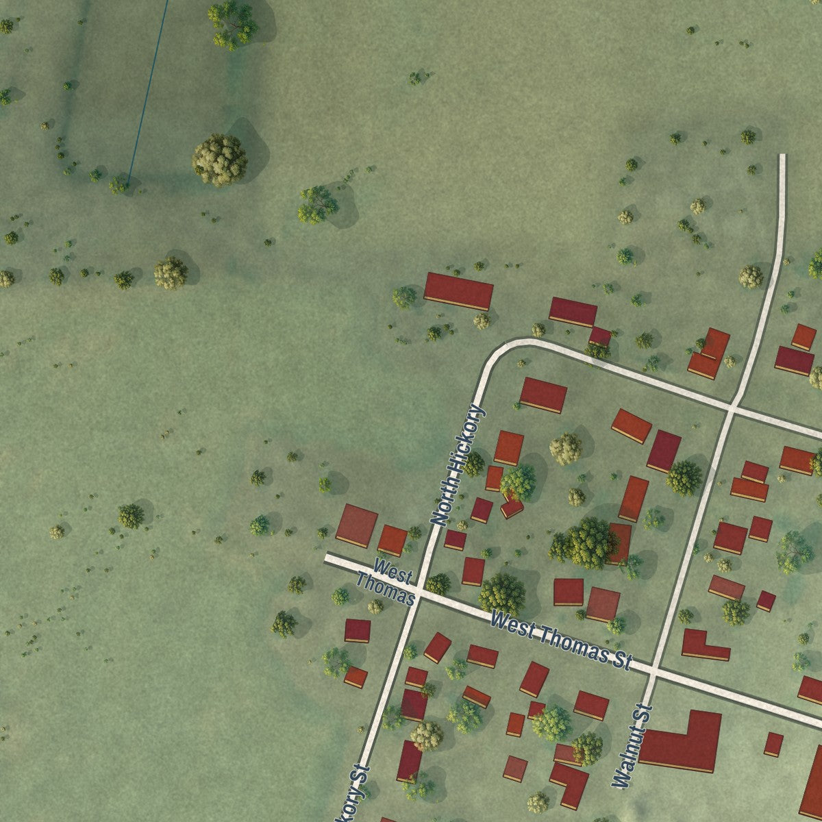 Second close-up of the map of Ludlow, Illinois print showing more streets and buildings