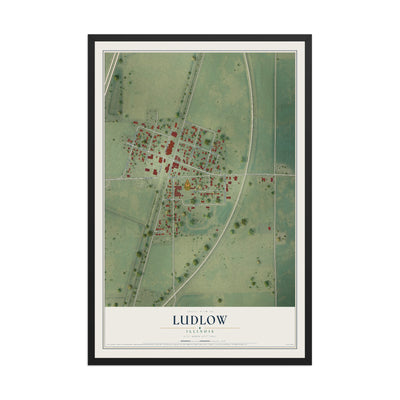 Map of Ludlow, Illinois, 12 x 18 inch print in a black wood frame