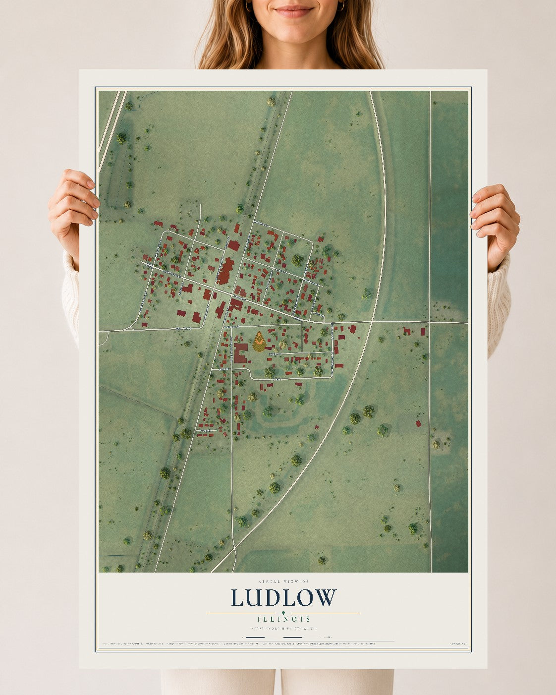 Map of Ludlow, Illinois, 24 x 36 inch unframed archival matte print