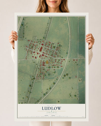 Map of Ludlow, Illinois, 24 x 36 inch unframed archival matte print